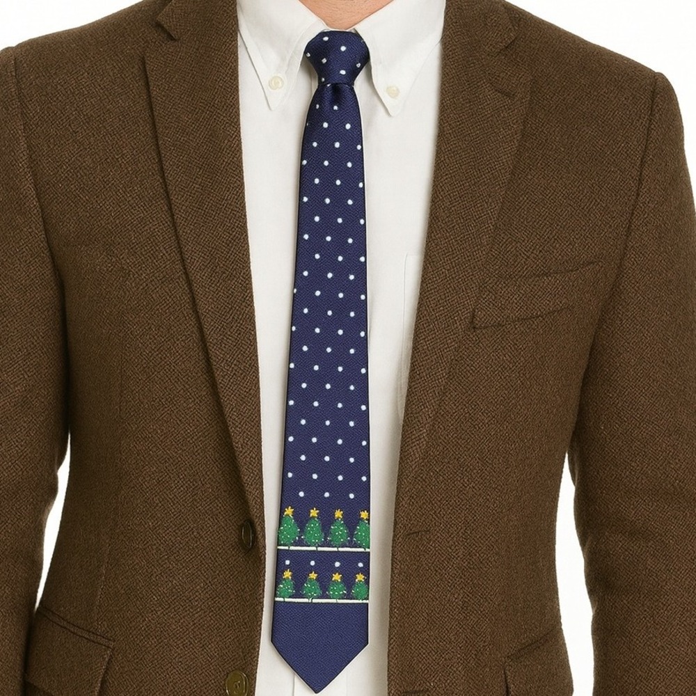 My Christmas Tie Classic Blue Necktie White Polka Dot Trees Snowflakes‎ Novelty